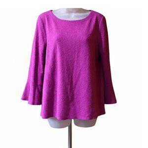 LOFT Purple Relaxed Boxy Blouse Medium 3/4 Sleeve Boat Neck Knit Top